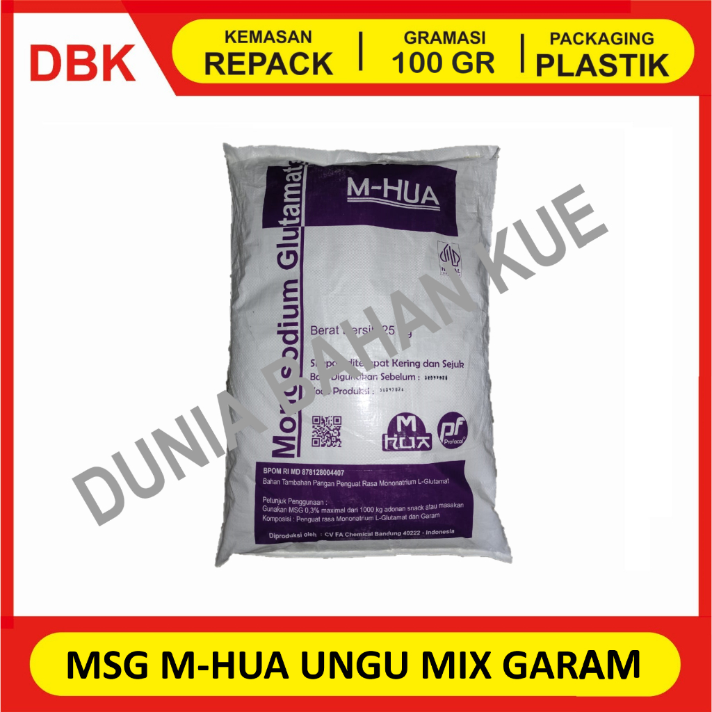 

MSG M-HUA UNGU MIX GARAM / MONOSODIUM GLUTAMATE / PECIN MICIN - REPACK 100 GR