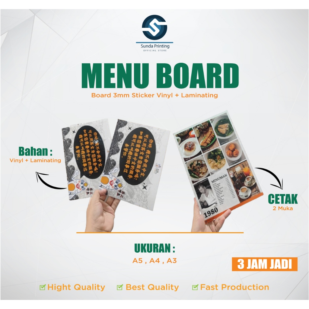 

MENU BOARD / PAPAN MENU / MENU RESTO UKURAN A3,A4,A5