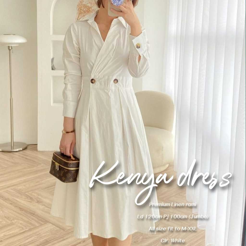Kenya Midi Dress Gamis Daily Wanita Ld 120 XXL Polos Adem Nyaman Harian