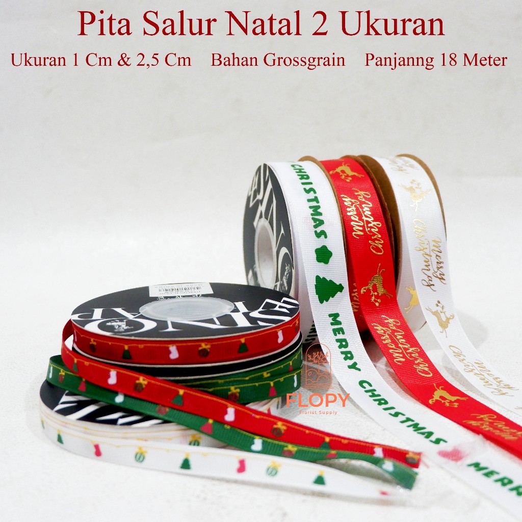 

[ 18 Meter ] Pita Salur Natal 2 Ukuran / Pita Grossgrain Merry Christmas