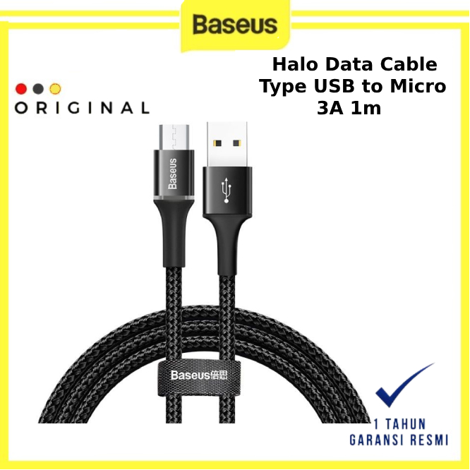 Baseus Halo Data Cable USB For Micro 3A 1m - BASEUS ORIGINAL ( CODE 10067 ) / KABEL DATA BASEUS / CA