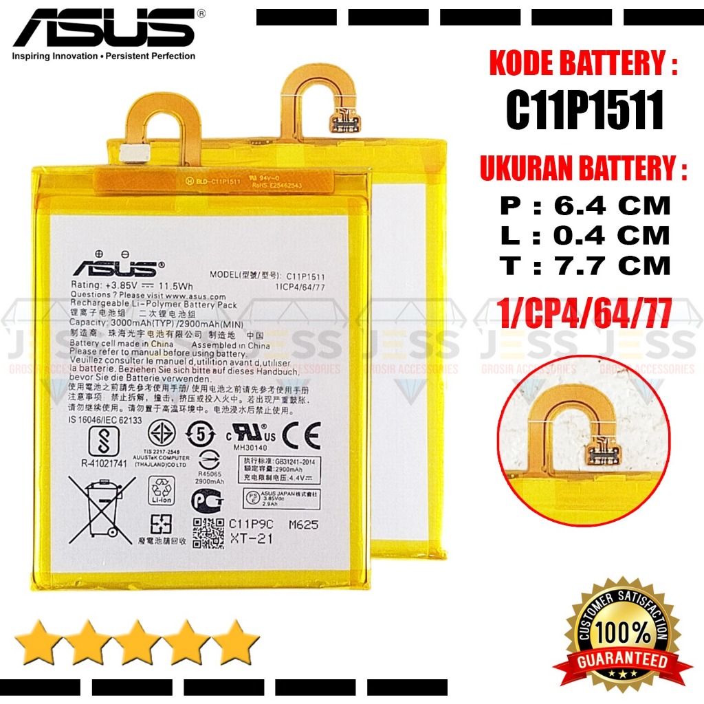 Baterai Battery High Quality C11P1511 1|CP4/64/77 Compatible Hp Asus Zenfone 4 Selfie 5.5 Inchi , ZD