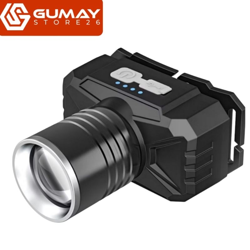 Senter Kepala Cas LED Laser 306 Zoom out Waterproof Jarak Jauh