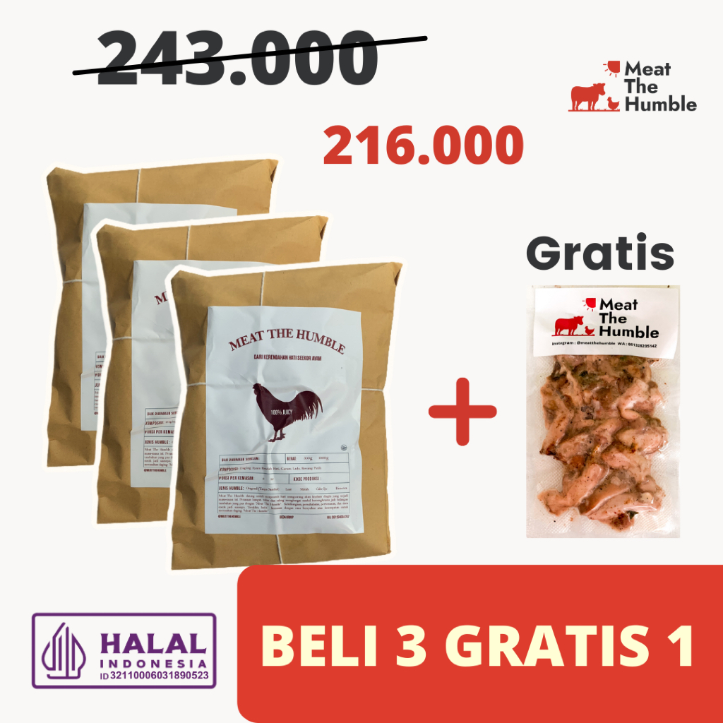 

SPECIAL OFFER – 3 SEI AYAM MTH 500 gr Gratis Sei Porsi Ayam