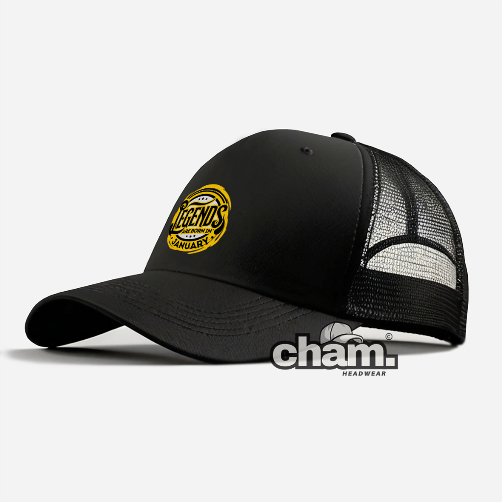 Topi Trucker Jaring Pria Wanita Unisex Original Cham Headwear Kode Legends Are Born In Premium Colle