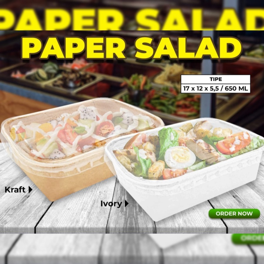 Paper salad kraft kotak / Paper salad rect kraft 650 ml