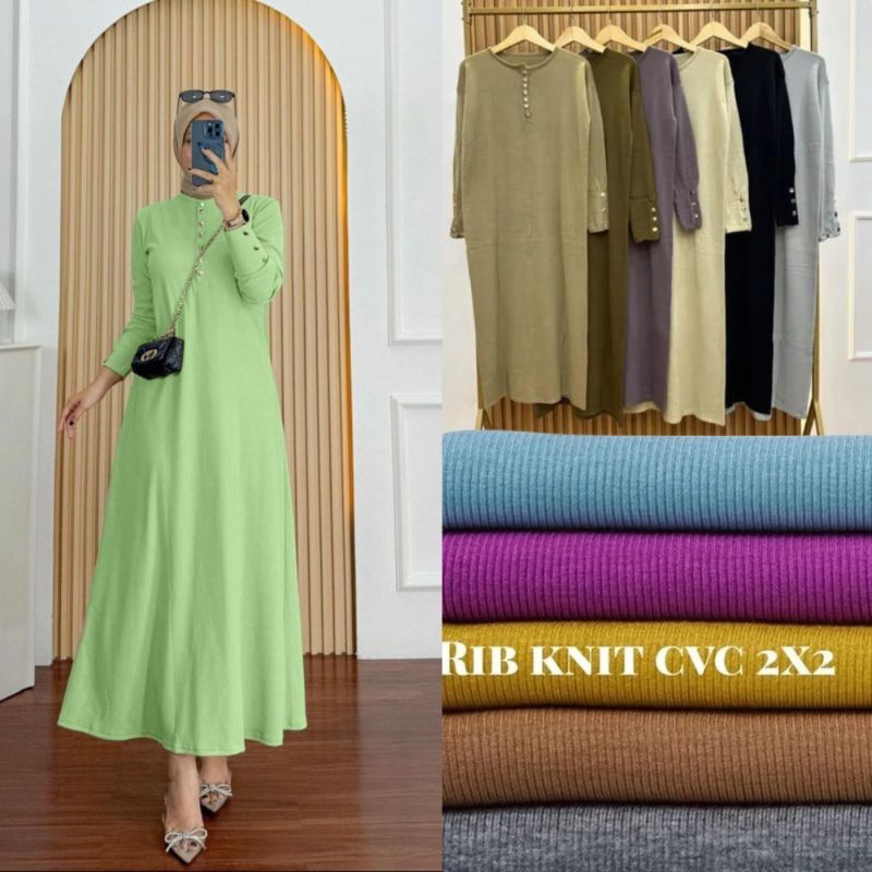 Dress inara knit rib// dress muslimah inara terbaru