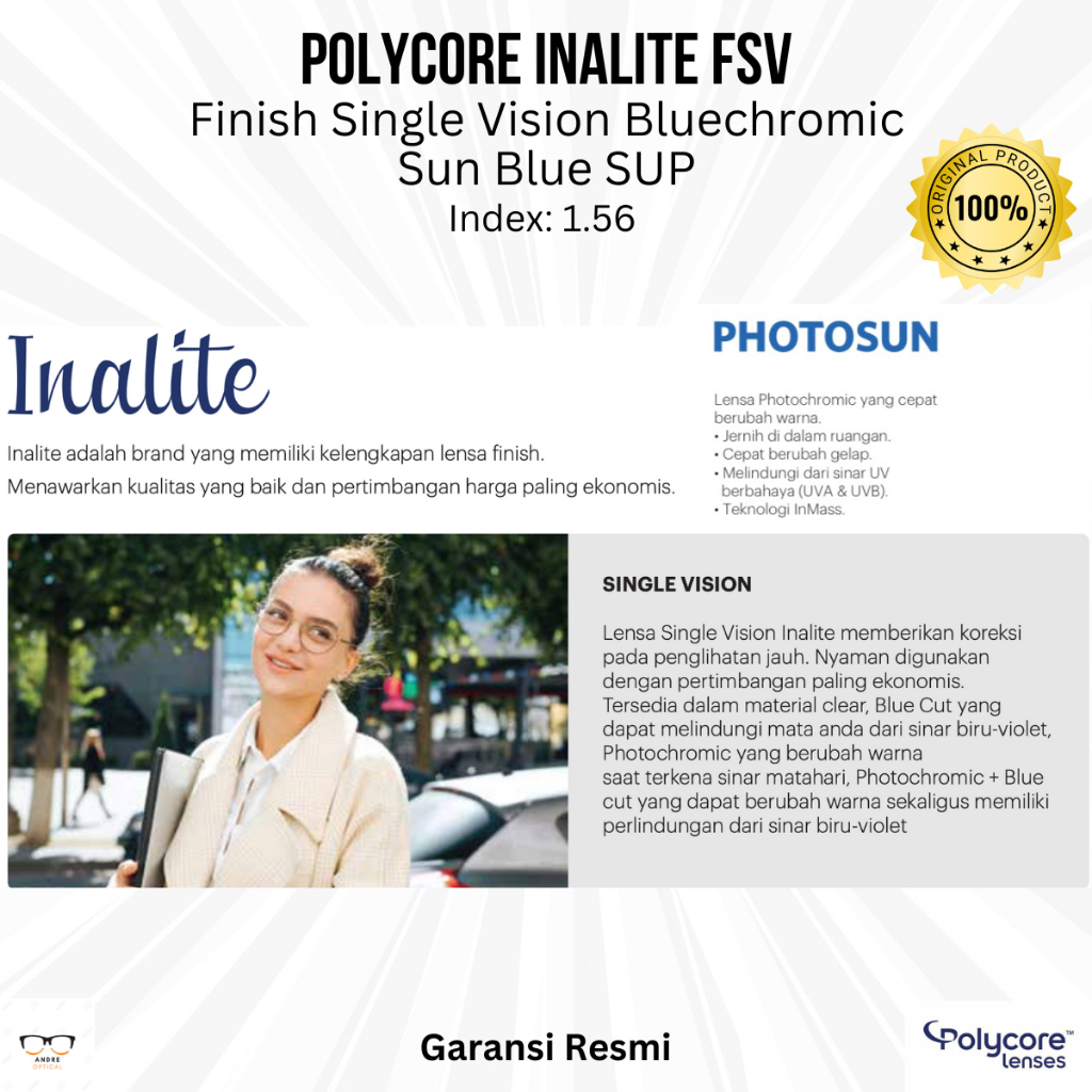 Lensa Kacamata Bluechromic Polycore FSV 1.56 Inalite Sun Blue SUP