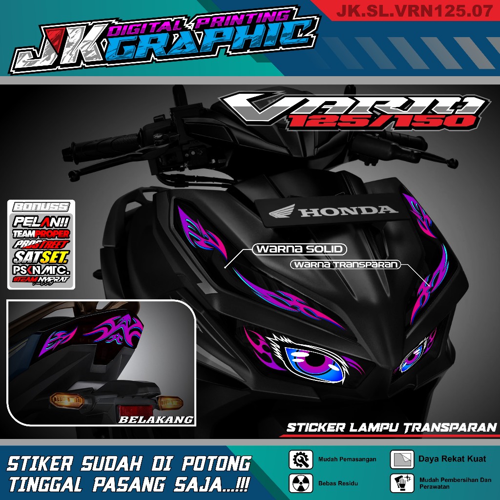 STIKER Alis lampu VARIO NEW 125, 150 GEN 1 & GEN 2 - variasi stiker custom alis uvtransparan terbaru