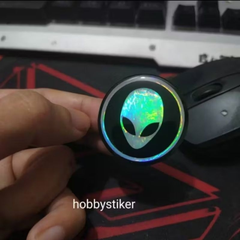 Stiker emblem alienware rainbow untuk pc laptop