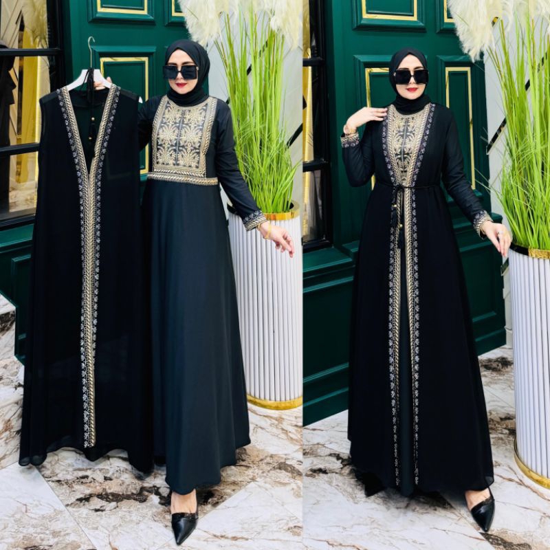 Gamis Abaya Turkey Bordir Flower Rompi Outer Lepas Mewah Terbaru Jubah Umroh Abaya Arab