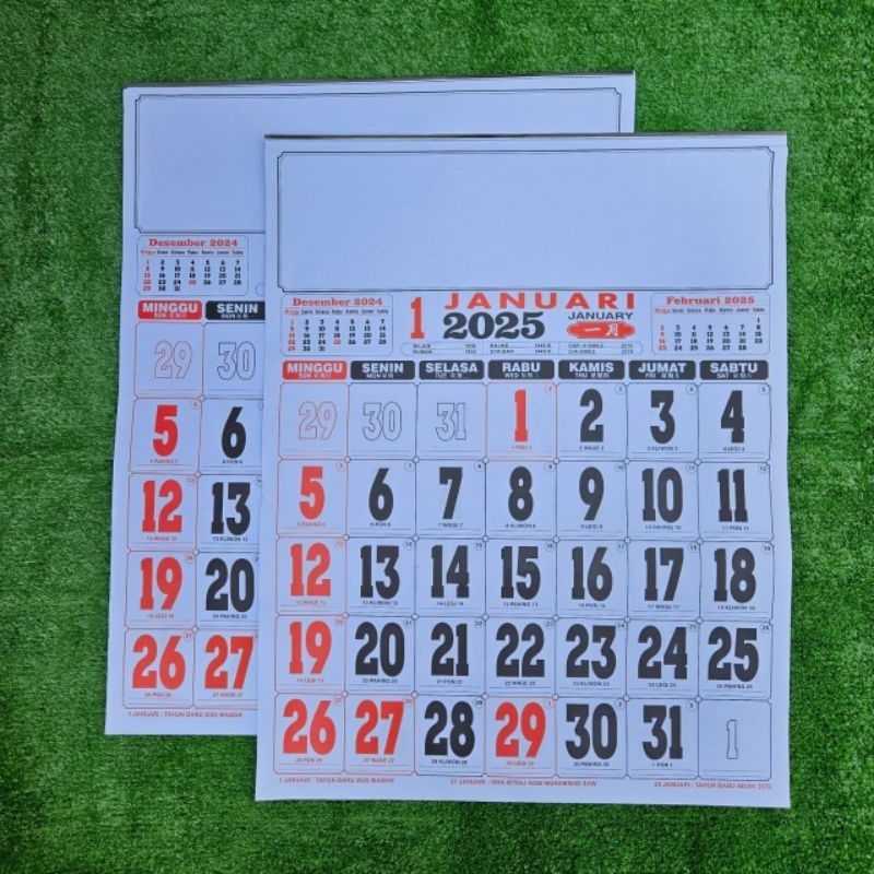 

kalender kerja tahun 2025 BI ukuran jumbo 50x64 cm 12 lembar x 1 bulanan (terima castume cetak merek)