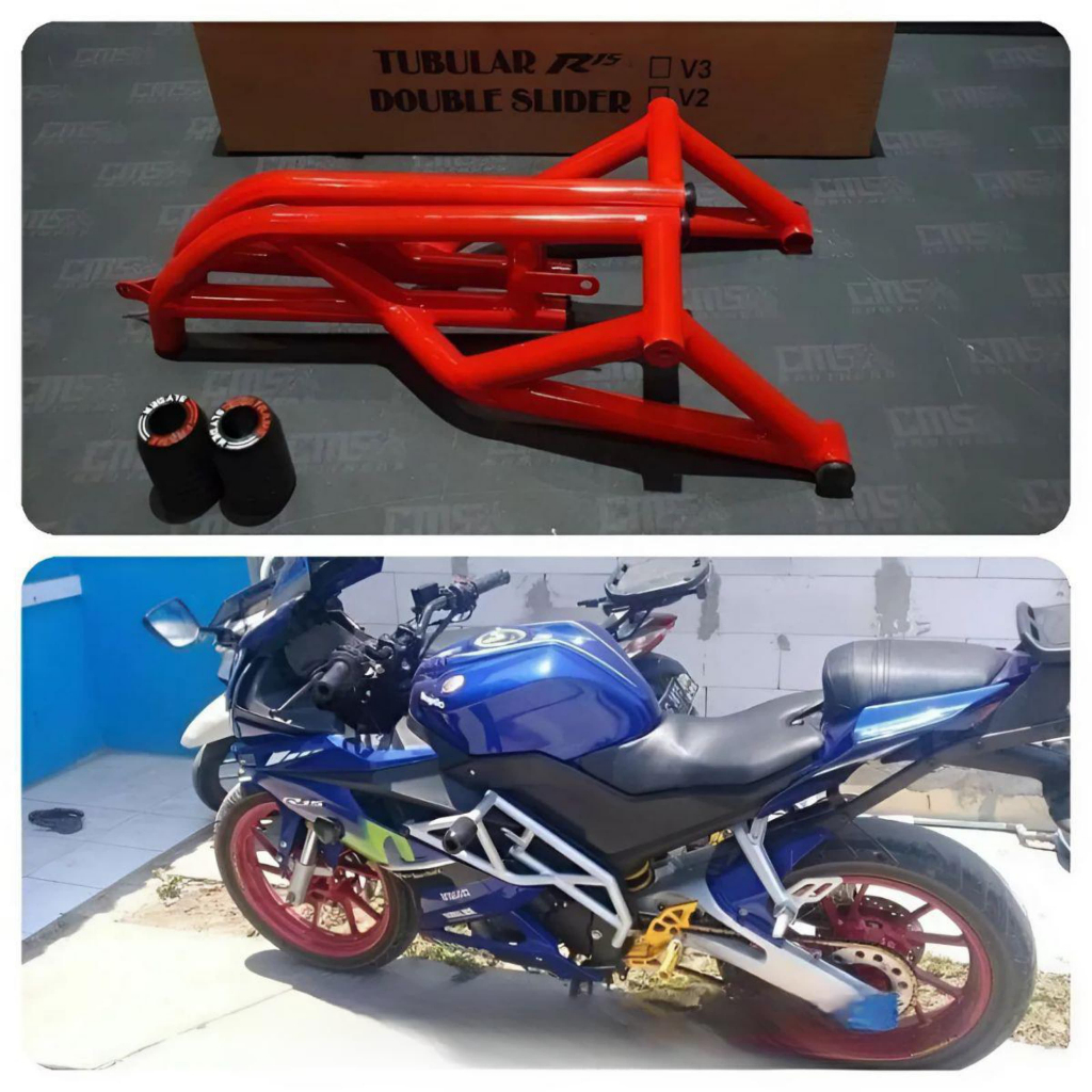 Crashbar Tubular Full set Yamaha R15 V3 V2 V4 Gratis jalu Frame slider Warna Hitam Crasbar