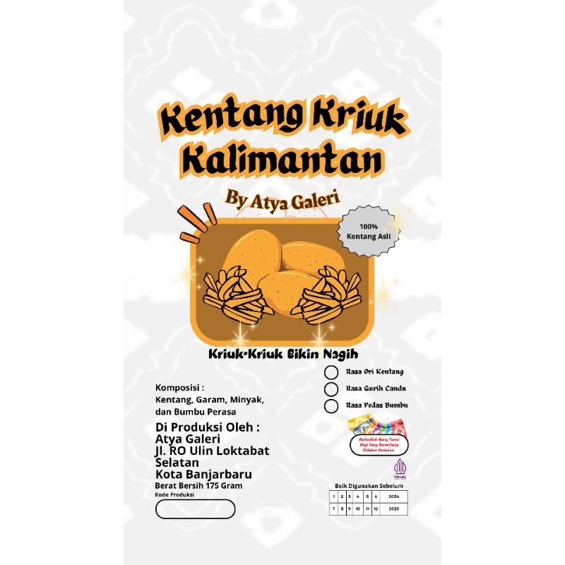 

Kentang Kriuk Kalimantan By Atya Galeri Kemasan Toples & Kemasan 200 Gram Keripik Kentang Kriuk Viral