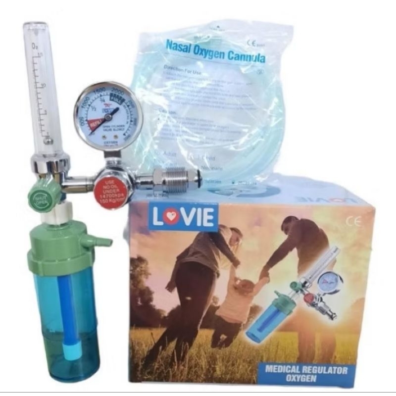 Regulator oksigen medis pernafasan merk LOVIE cocok untuk semua ukuran tabung oksigen