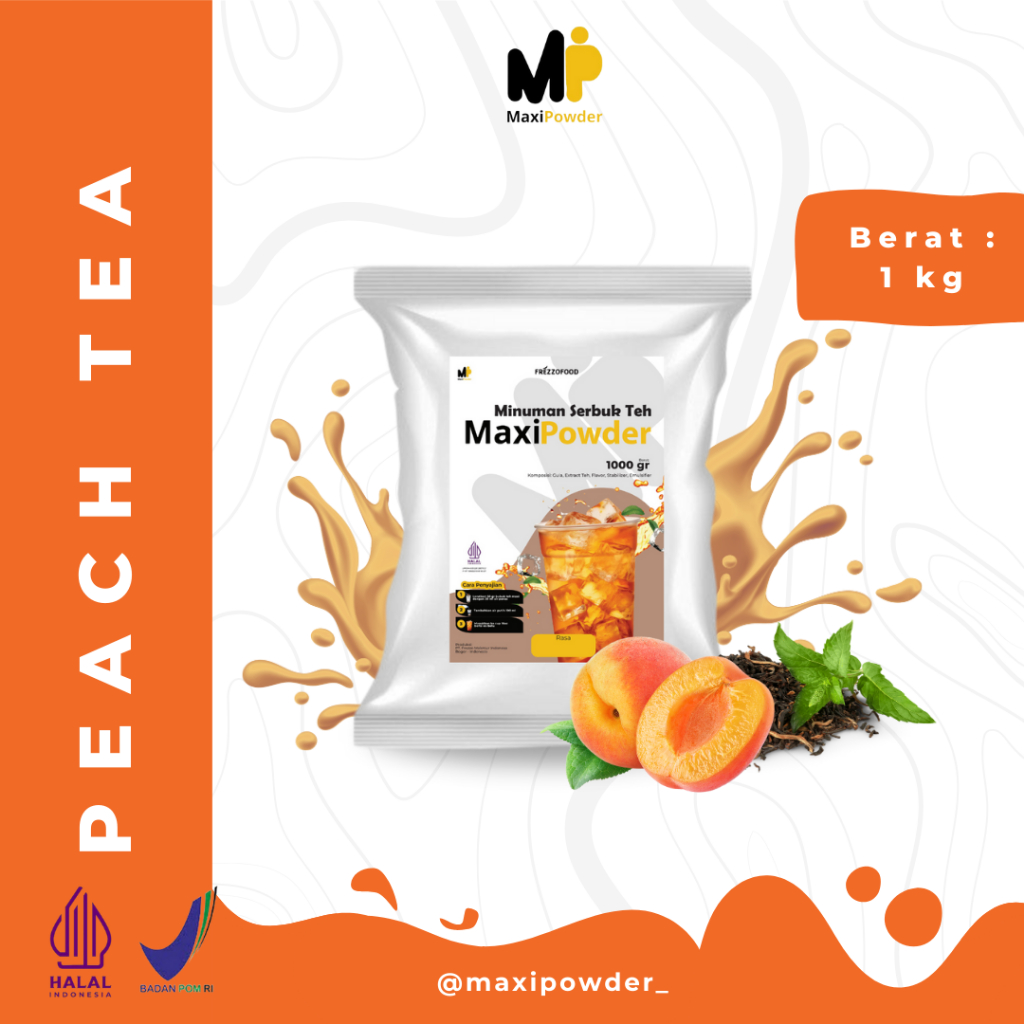 

Bubuk minuman Rasa Peach Tea 1kg / Minuman Kekinian Peach Tea Termurah / MaxiPowder