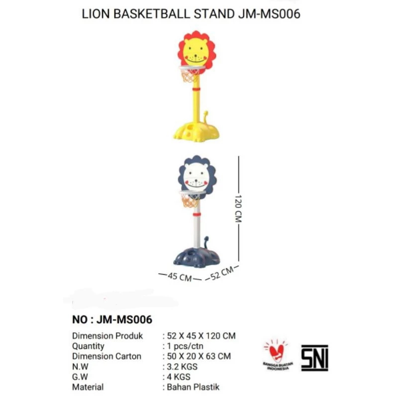 Mainan Anak Lion Basketball Stand Dart Ring Game Bola Basket 3 in 1 JM-MS006