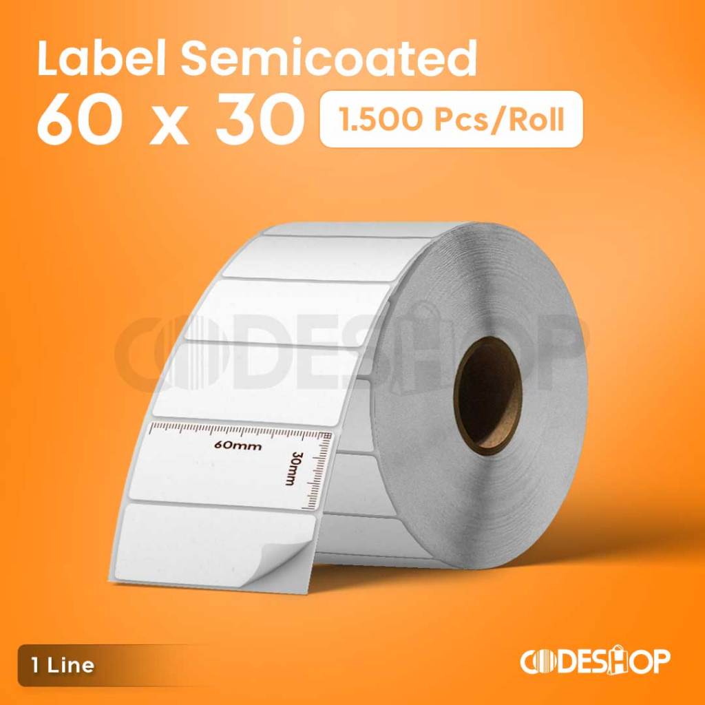 

LABEL PRINTER BARCODE 60 x 30 MM 1 LINE SEMICOATED 1500 STICKER 60X30