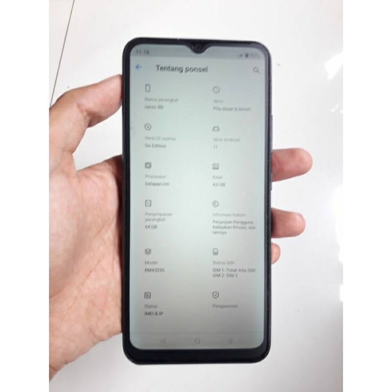 Realme Narzo 50i 4/64 Hp + cabel data Bekas garansi Nasional ( Second )