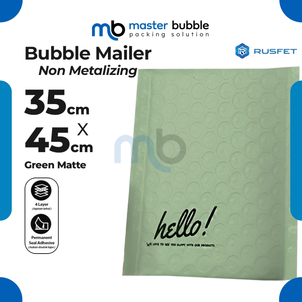 Amplop Envelope Bubble Mailer Hijau 35 x 45 cm / Security Bag Mailer  - Rusfet Harga Ecer Satuan