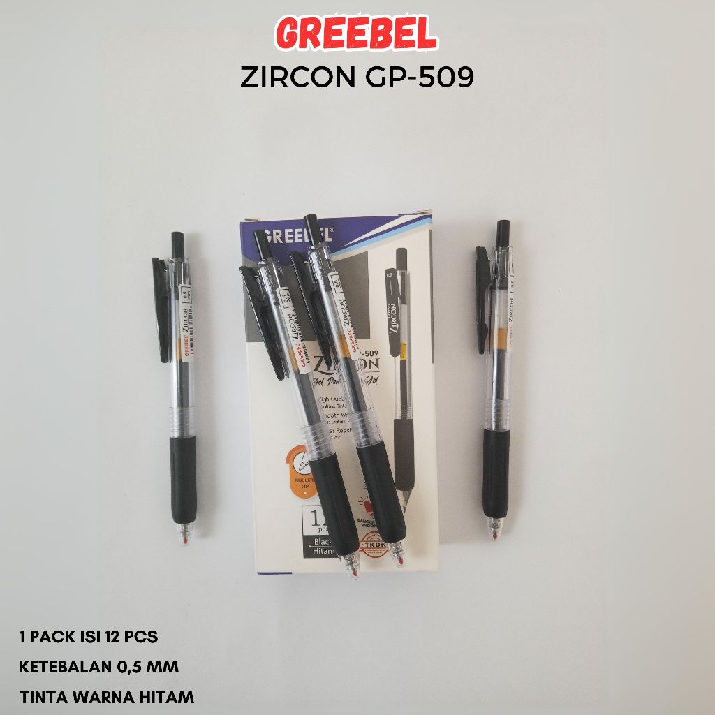 

GREEBEL Pulpen Gel / Gel Pen Zircon GP-509 0.5 Hitam / Ballpen Gel Ballpoint Bolpen Bolpoin Pena Gel
