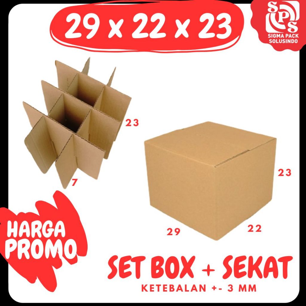 

Set Box Botol 29x22x23 + Sekat isi 12 @7x7x23 Box Dus Gelas Kaca Kotak Packing Kemasan Karton Kardus