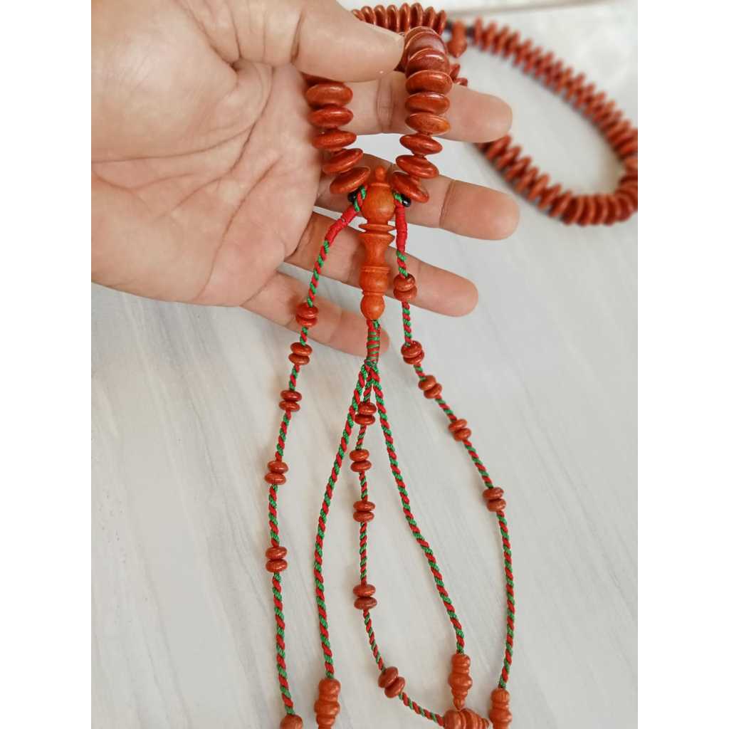 tasbih kayu 100 butir galih secang pipih 16 mm 3 sekat pembatas | tasbih teras sancan 100 butir warn