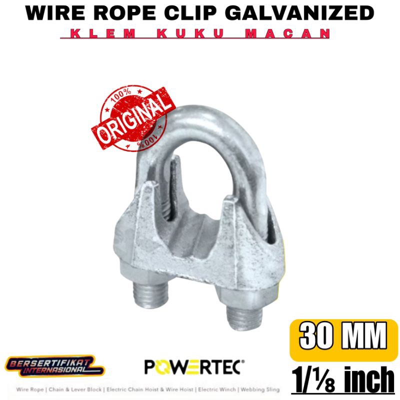 KLEM SLING KUKU MACAN GALVANIZED 30MM -1/⅛ INCH | POWERTEC WIRE ROPE CLIP 30 MM-1/⅛INCH