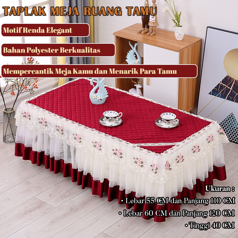 Royal Home COD - Taplak Meja Beludru Mewah / Taplak Meja Renda Persegi Panjang / Taplak Penutup Debu