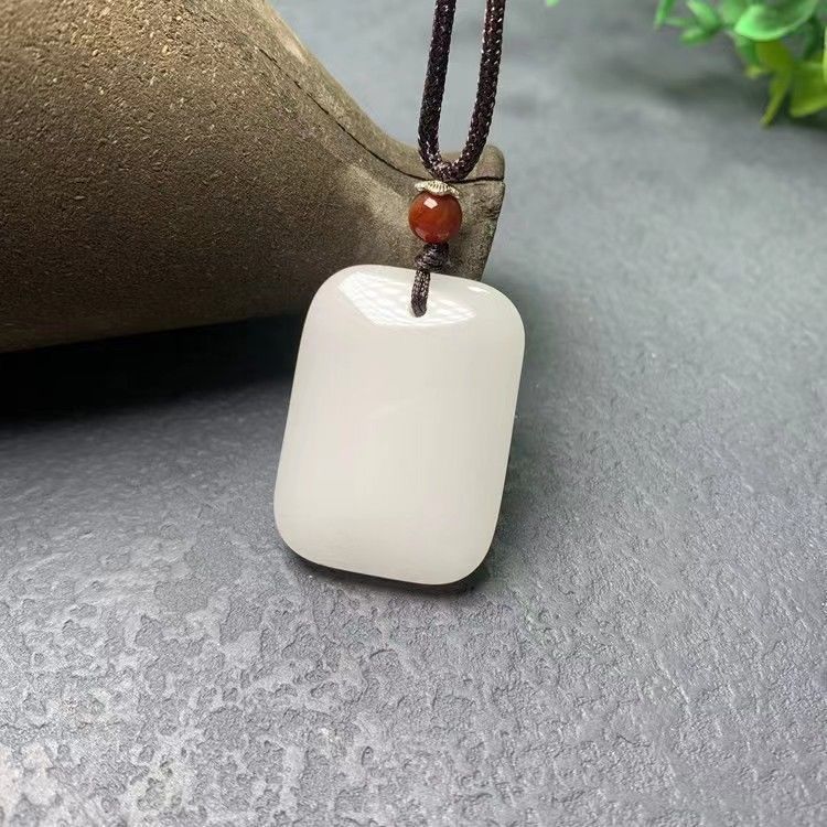 Kalung Giok Kotak Sintetis  Putih & Hijau / Kalung Tali Liontin Batu Hijau  Persegi /  Aksesoris Kal