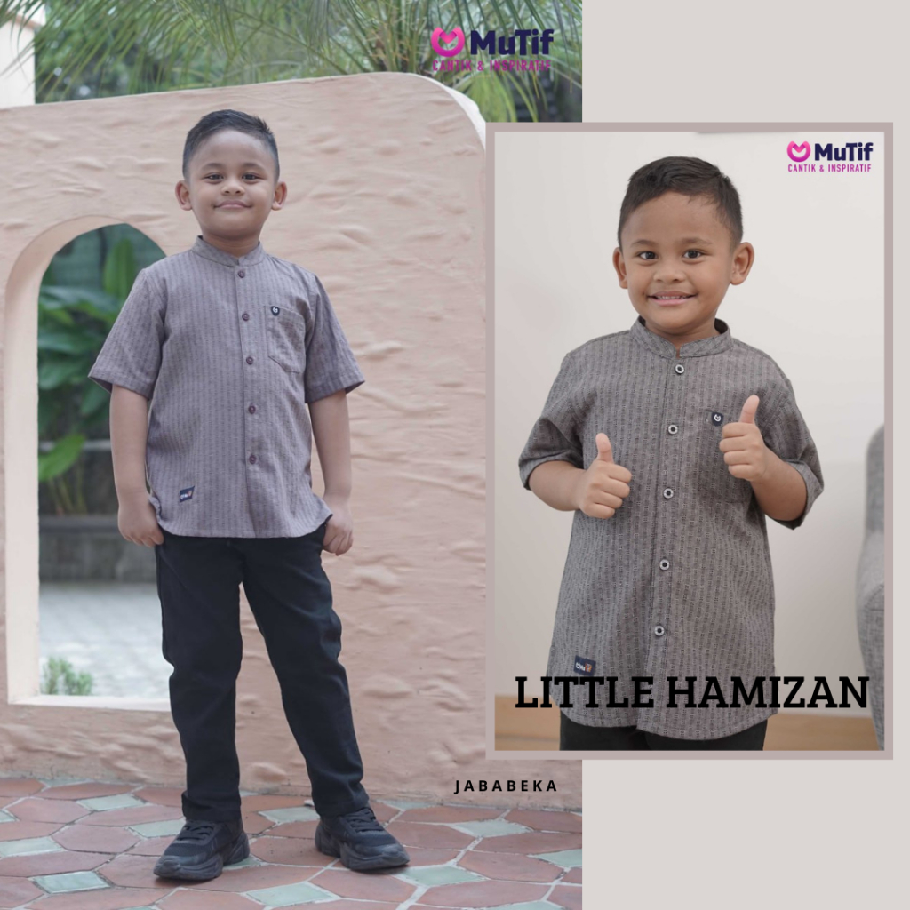 Mutif Baju Koko Anak Terbaru Hamizan Little Wild Grey - Wild Purple Fashion Muslim Anak Laki-Laki