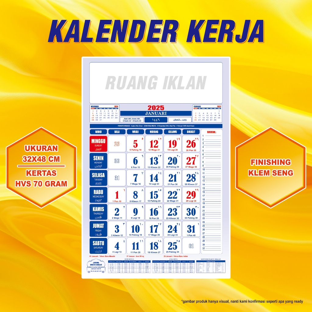 

KALENDER KERJA 2025 isi 12 lembar | Kosongan | Sablon | Free Setting