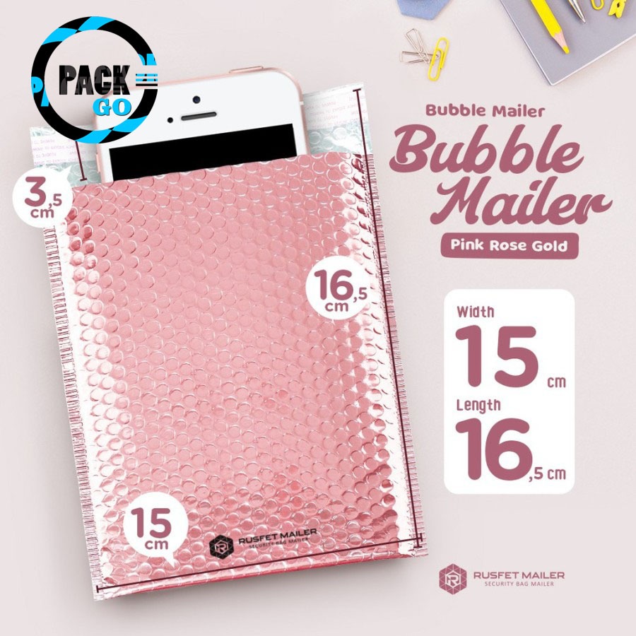 

AMPLOP PLASTIK BUBBLE MAILER 15x13 | BUBBLE PACKING ROSE GOLD GLOSSY 15 x 13