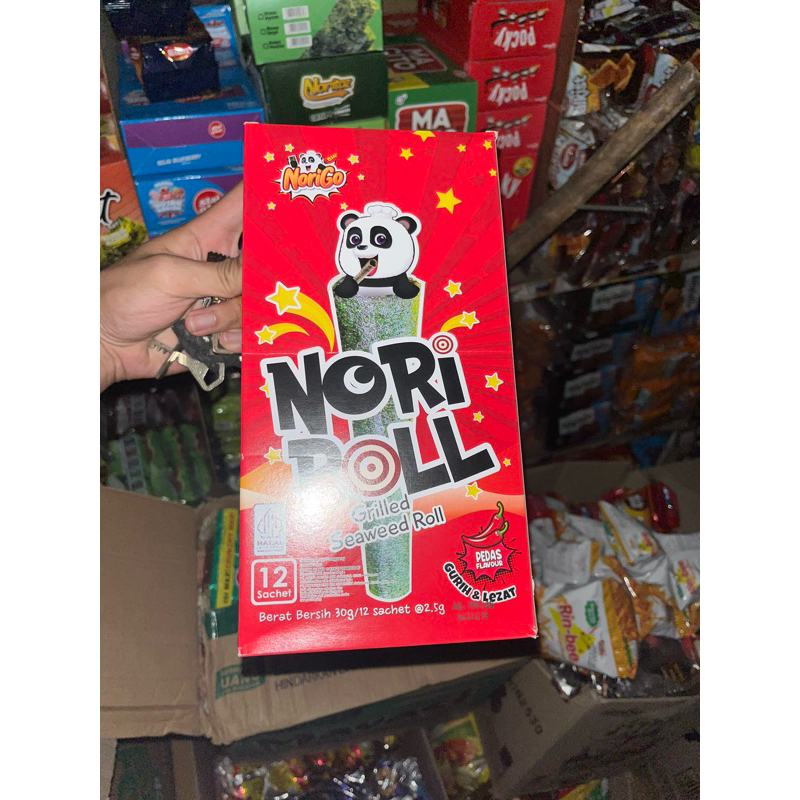 

Nori Roll snack, Norigo grilled seaweed roll rasa pedas (isi 12 sachet per box)