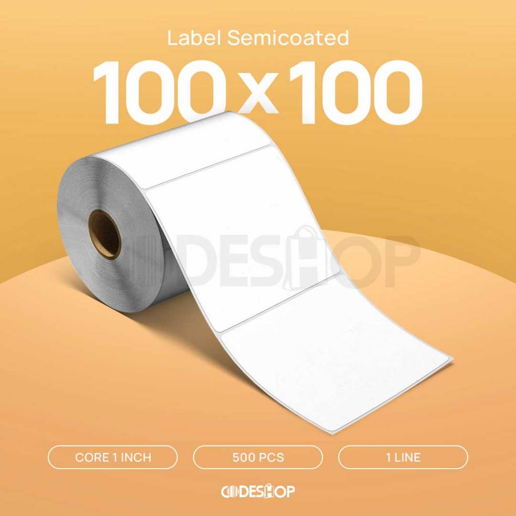 

Label Stiker Semicoated 100x100 mm Codeshop 1 Line isi 500 Pcs Semicoat Barcode Barang Resi Pengiriman Box