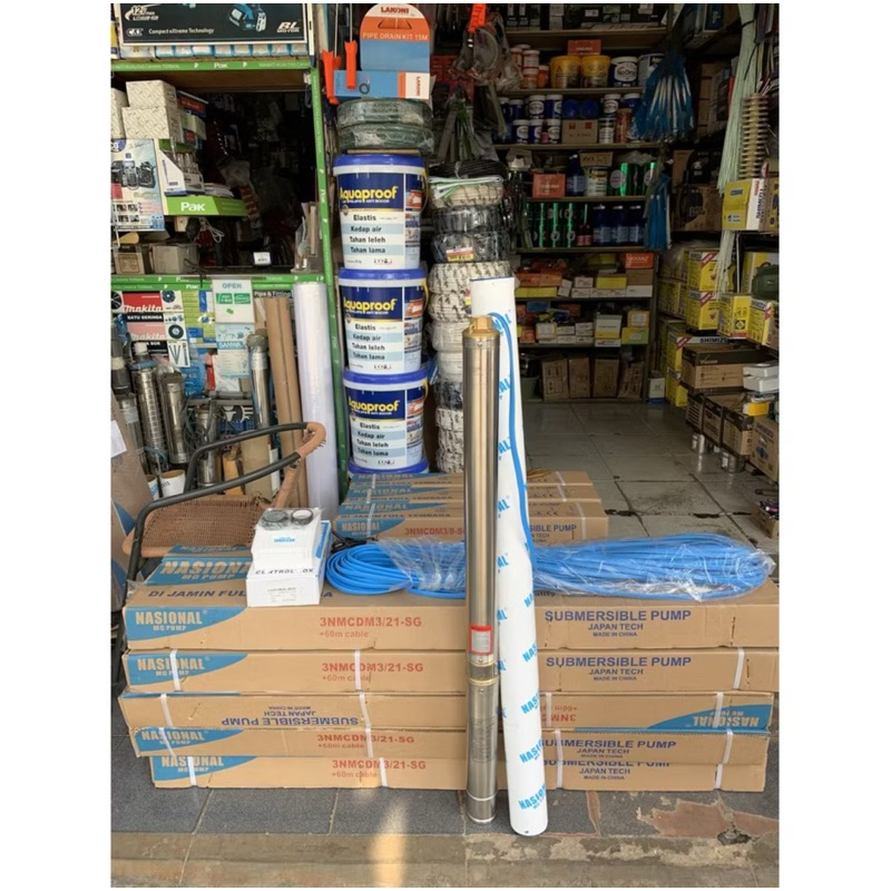 Pompa satelit 3” inch merk Nasional MC PUMP 1HP kabel tersambung 60 meter