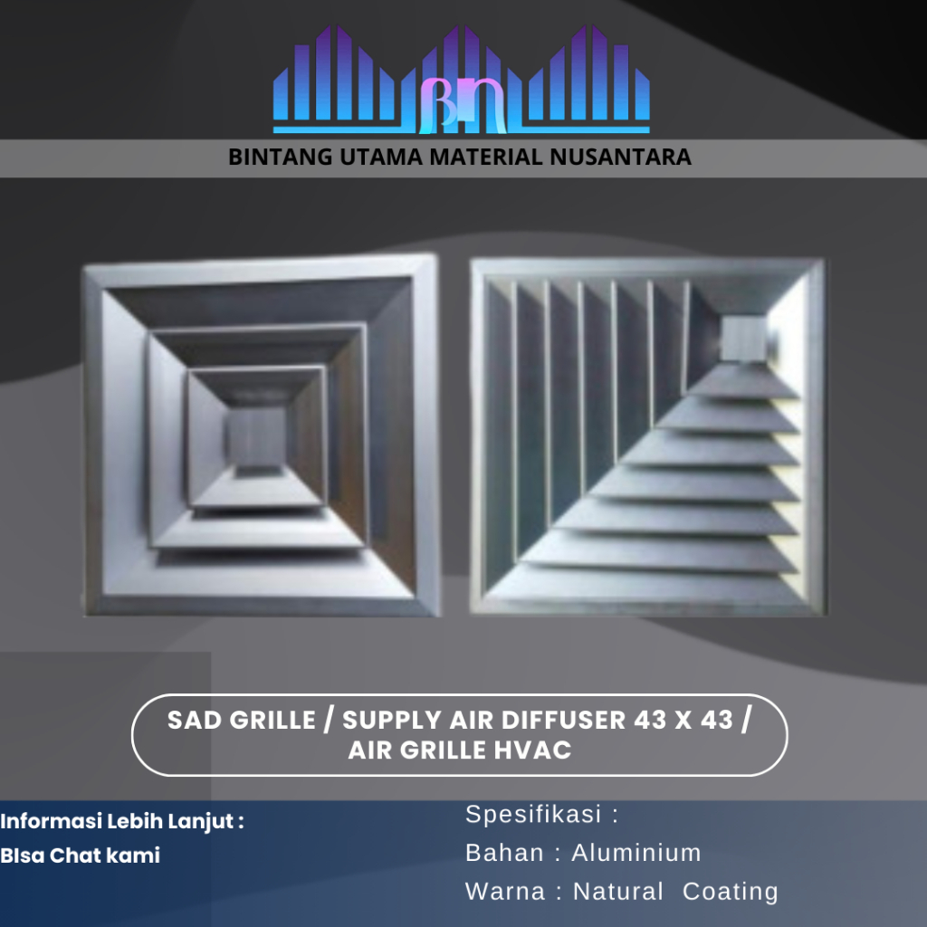 SAD Grille / Supply Air Diffuser 43 x 43/ Air Grille HVAC