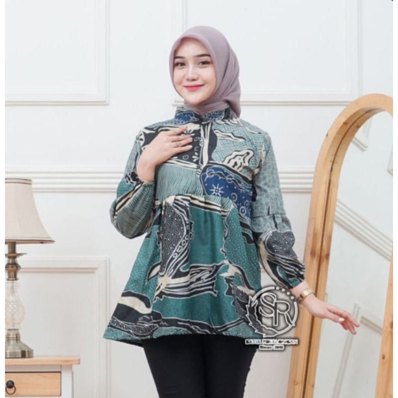 ATASAN BLOUSE BATIK LENGAN BALON UKURAN (M L XL XXL) - ATASAN WANITA