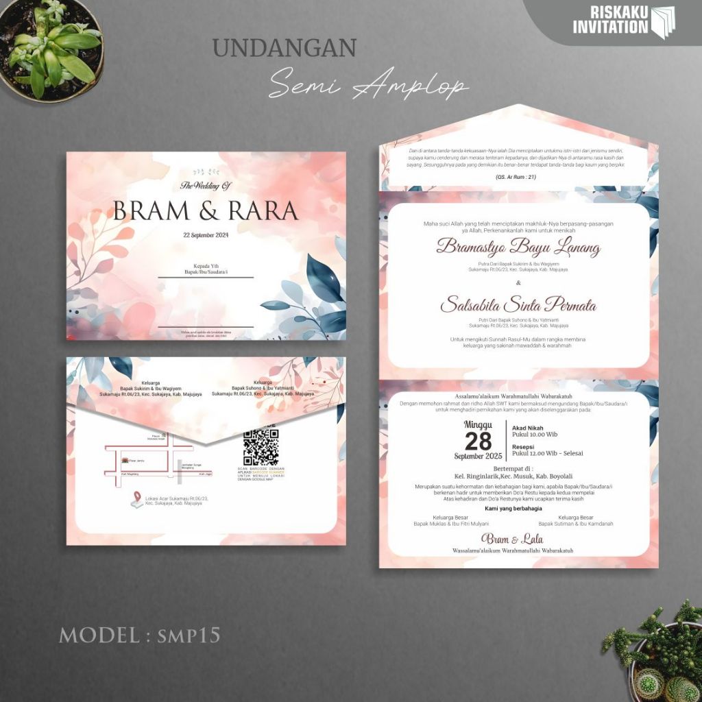 Undangan Pernikahan Semi Amplop Lipat 3 Desain Aesthetic, Rustic