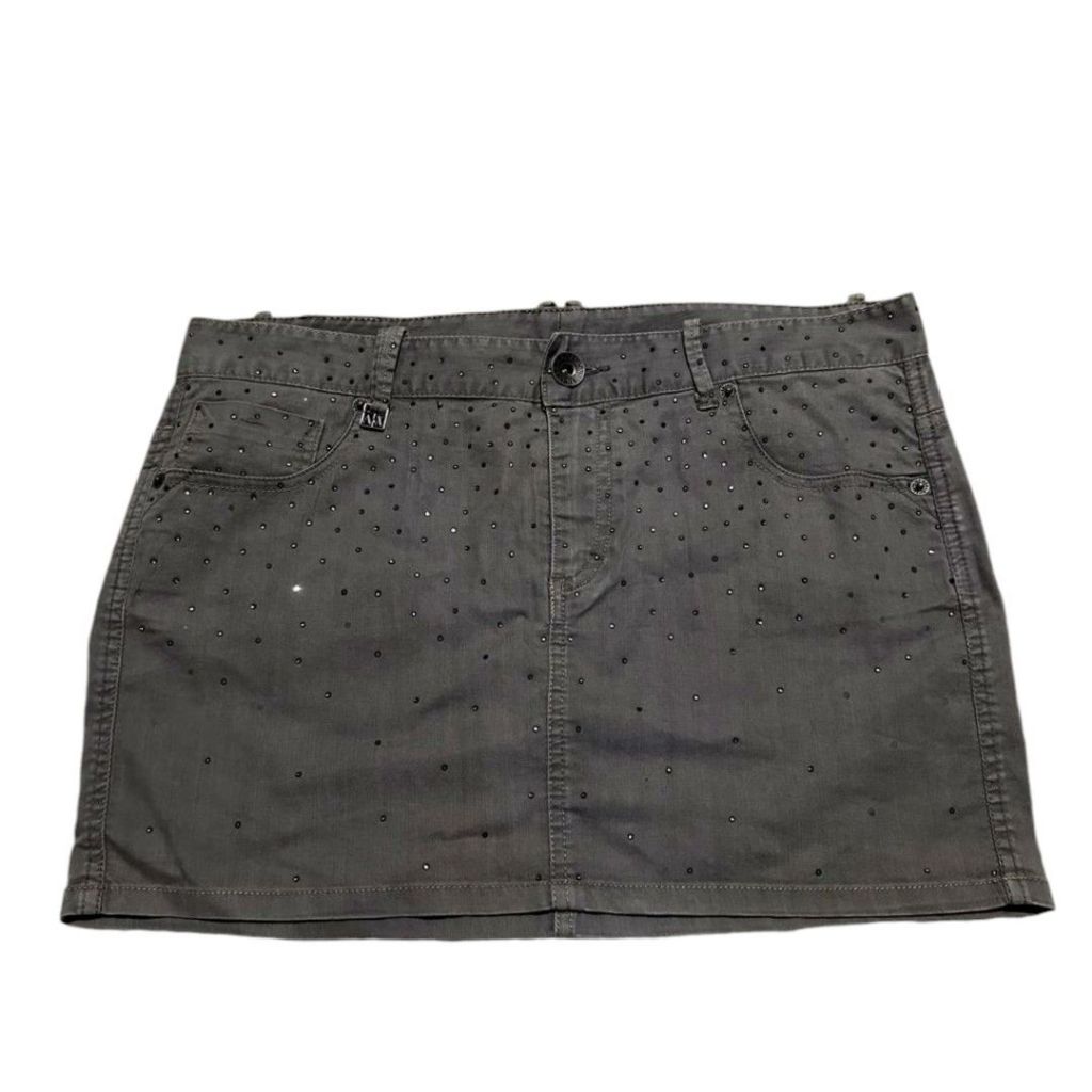 Armani Exchange Sparkle Denim Mini Skirt | liontin metal silver besi Abu Abu grey gray rok pendek ho
