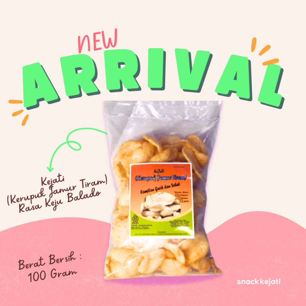 

Kerupuk Jamur Tiram Rasa Keju Balado 100 gram