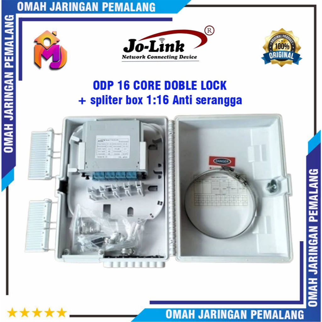 Odp 16 Core Doble Lock Lengkap Spliter 1:16 Flip Anti Serangga Jolink/Odp 16 Core Lengkap