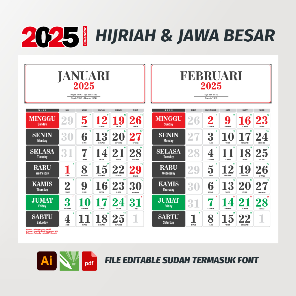 

TEMPLATE KALENDER DINDING JAWA & HIJRIAH 2025