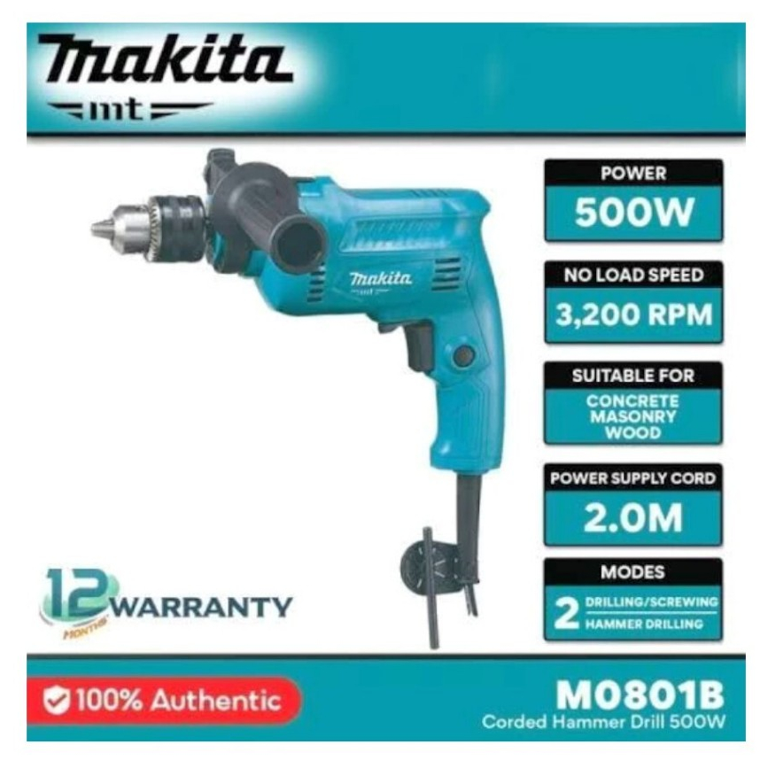 MAKITA M0801B Mesin Bor Listrik 13mm Tangan Impact Beton Bolak Balik Reversible M 0801 B M 0801B M08
