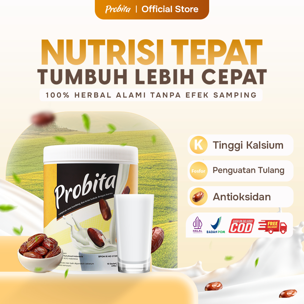 

1 Box Probita Susu Kurma Ajwa - Penambah Tinggi Badan Anak & Remaja - Rendah Gula - BPOM & Halal