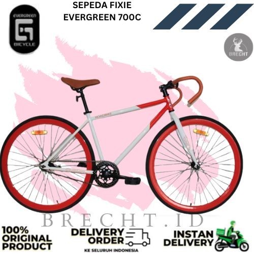 Sepeda Fixie Fullbike Evergreen 700 c Stang Balap Dropbar Rem Torpedo Velg tinggi