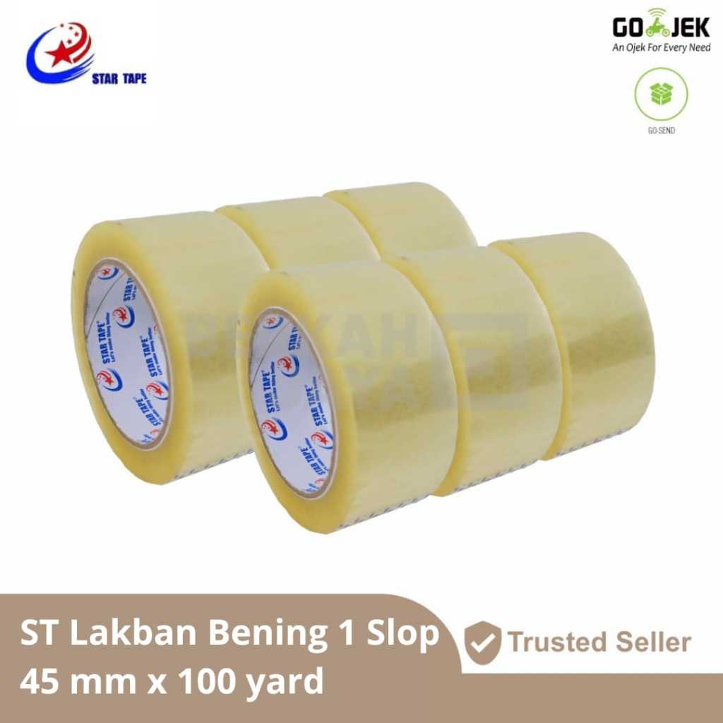 

(6 PCS) STAR TAPE LAKBAN BENING 45 MM X 100 YARD / TAPE / SOLASI / PEREKAT / SOLATIP /ISOLASI (Lakban ST Bening 2")