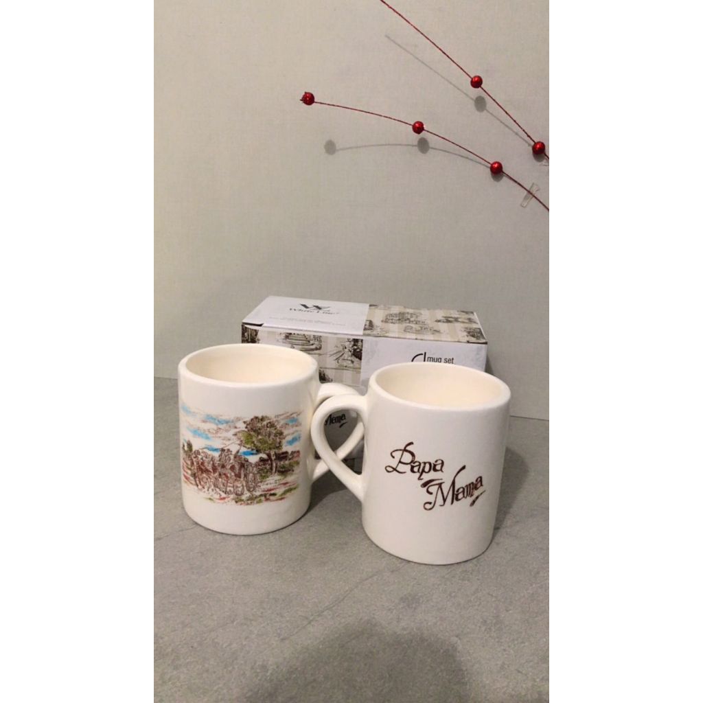 (MS016) (MS031)  Gelas Keramik 2buah Mug Set Papa & Mama (Isi 2pc) | Mug couple lucu