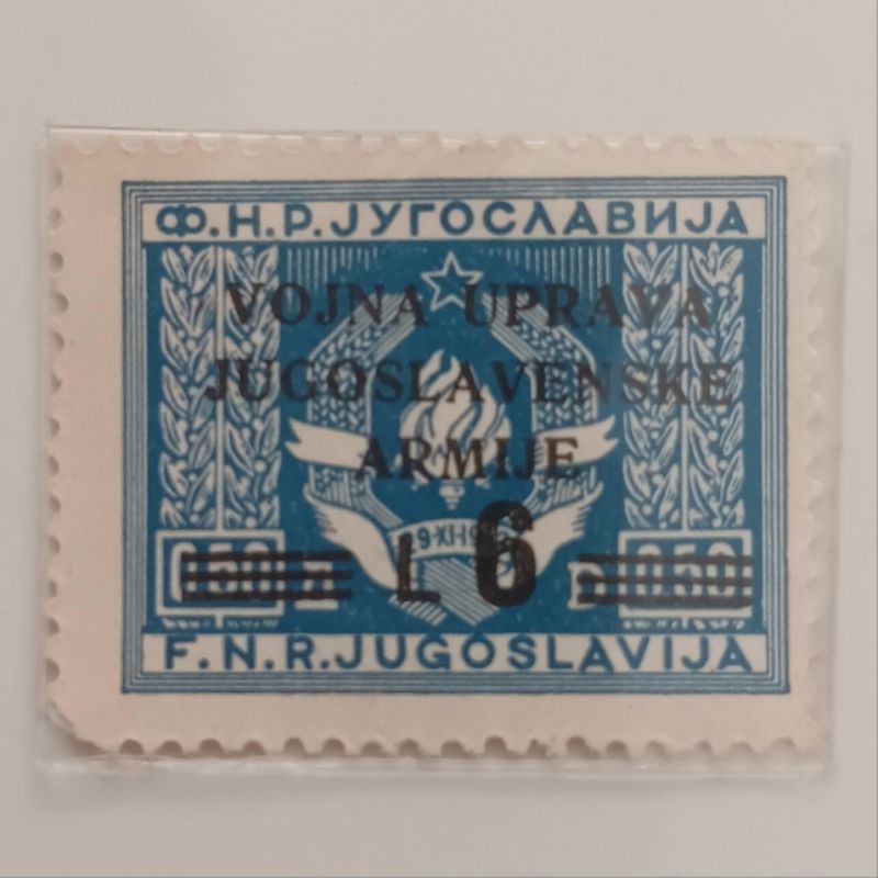 

(AA) Perangko Yugoslavia,Terbitan untuk Istria & Pantai Slovenia 1947 Occup. Yugoslavia - 2WW - Italy - Militar Adm. - Yugoslavia Stamp Overprint "VOJNA UPRAVA JUGOSLAVENSKE ARMIJE" and new value 6 Lira Mint