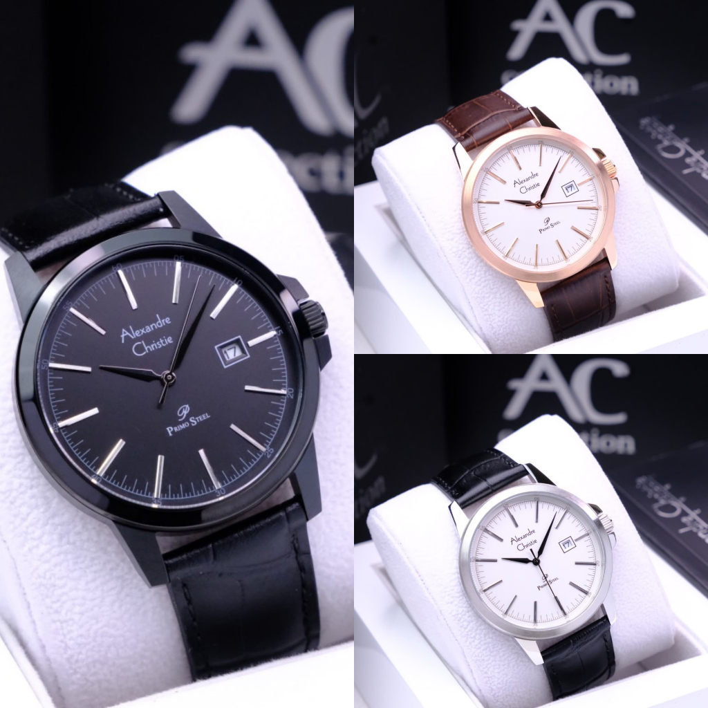 JAM TANGAN PRIA ALEXANDRE CHRISTIE AC 1008 AC1008 BLACK LEATHER ORIGINAL GARANSI RESMI
